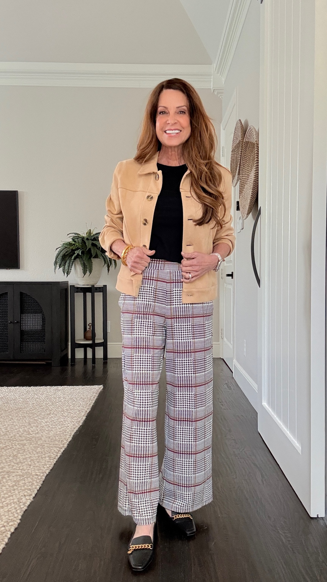 If you want clothing pieces that are so versatile that you can wear them from morning to night (think workwear, lunch dates, coffee dates, girls night out and more)! Wrinkle resistant and so comfortable. This brand is truly effortlessly chic!

My black travel outfit is size xs pants and top. Tan faux suede jacket is size small.

Plaid pants, size xs (I had them hemmed), black tee size small.

Tan faux suede dress size small, but I could wear size xs.

I’m 5’1” and about 108 lbs. for reference .

#LTKootd #LTKPetite #LTKOver40