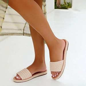 Tscoyuki Womens Flat Sandals Dressy Summer Slip On Resort Womens Sandals Raffia Beach Sandals Ope... | Amazon (US)
