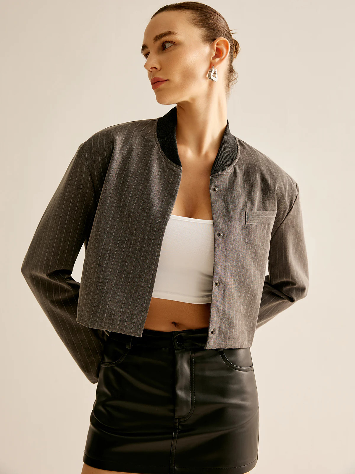 Pinstripe Pocket Short Jacket | Commense