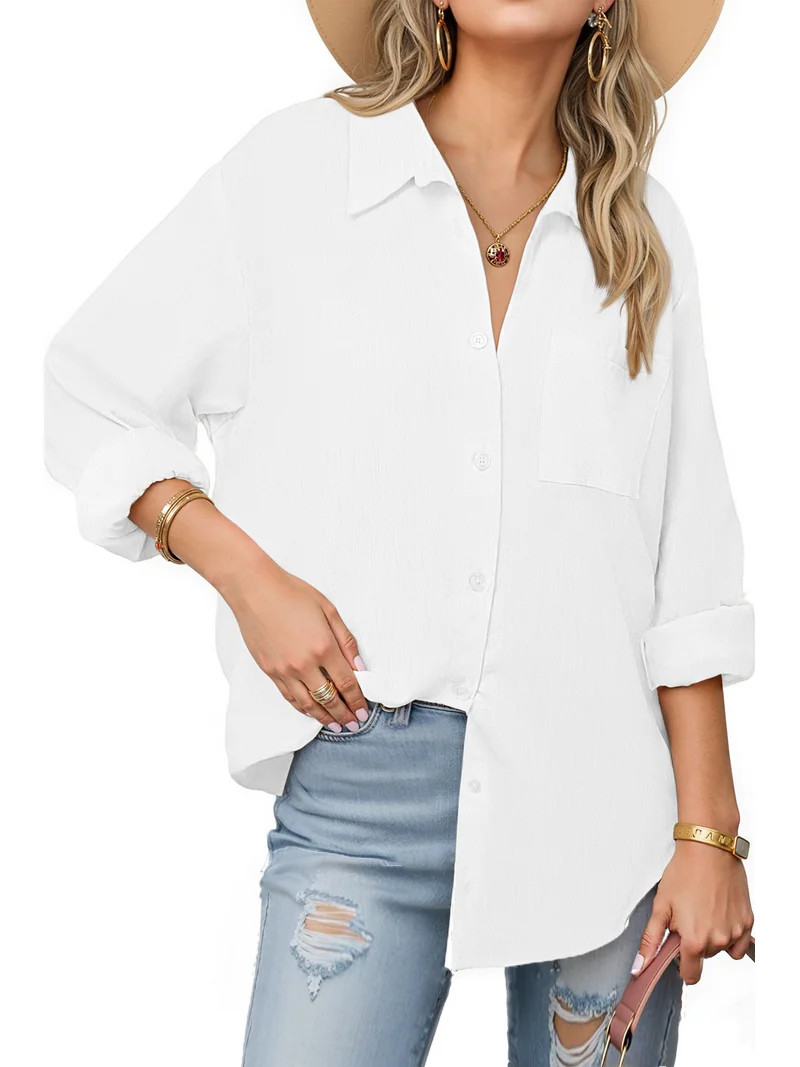 Fantaslook Womens Button Down Shirts Lapel Long Sleeve Blouses Business Work Shirt Dressy Casual ... | Walmart (US)