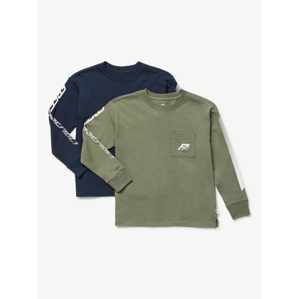 Free Assembly Boys Long Sleeve Graphic T-Shirt, 2-Pack, Sizes 4-18 - Walmart.com | Walmart (US)