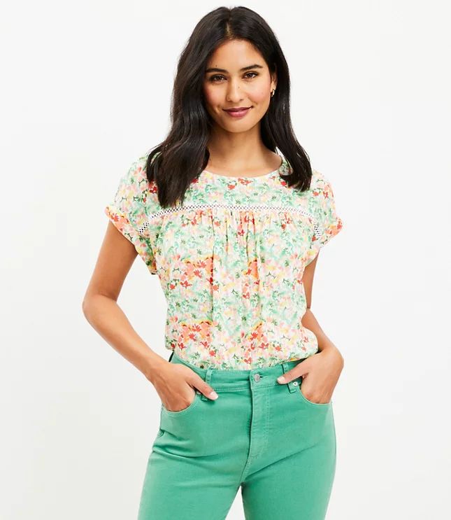 Buttercup Floral Pleated Mixed Media Top | LOFT