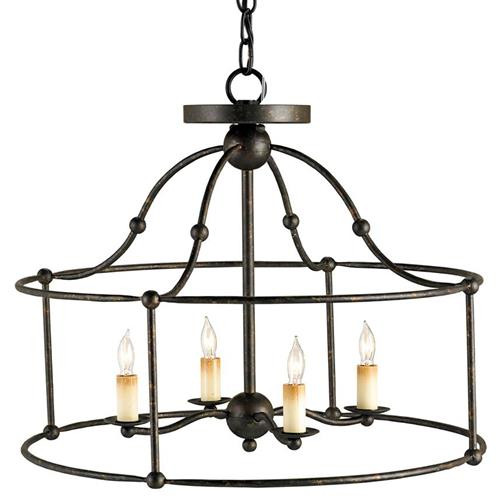 Open Frame Industrial 4 Light Ceiling Mount Chandelier | Kathy Kuo Home