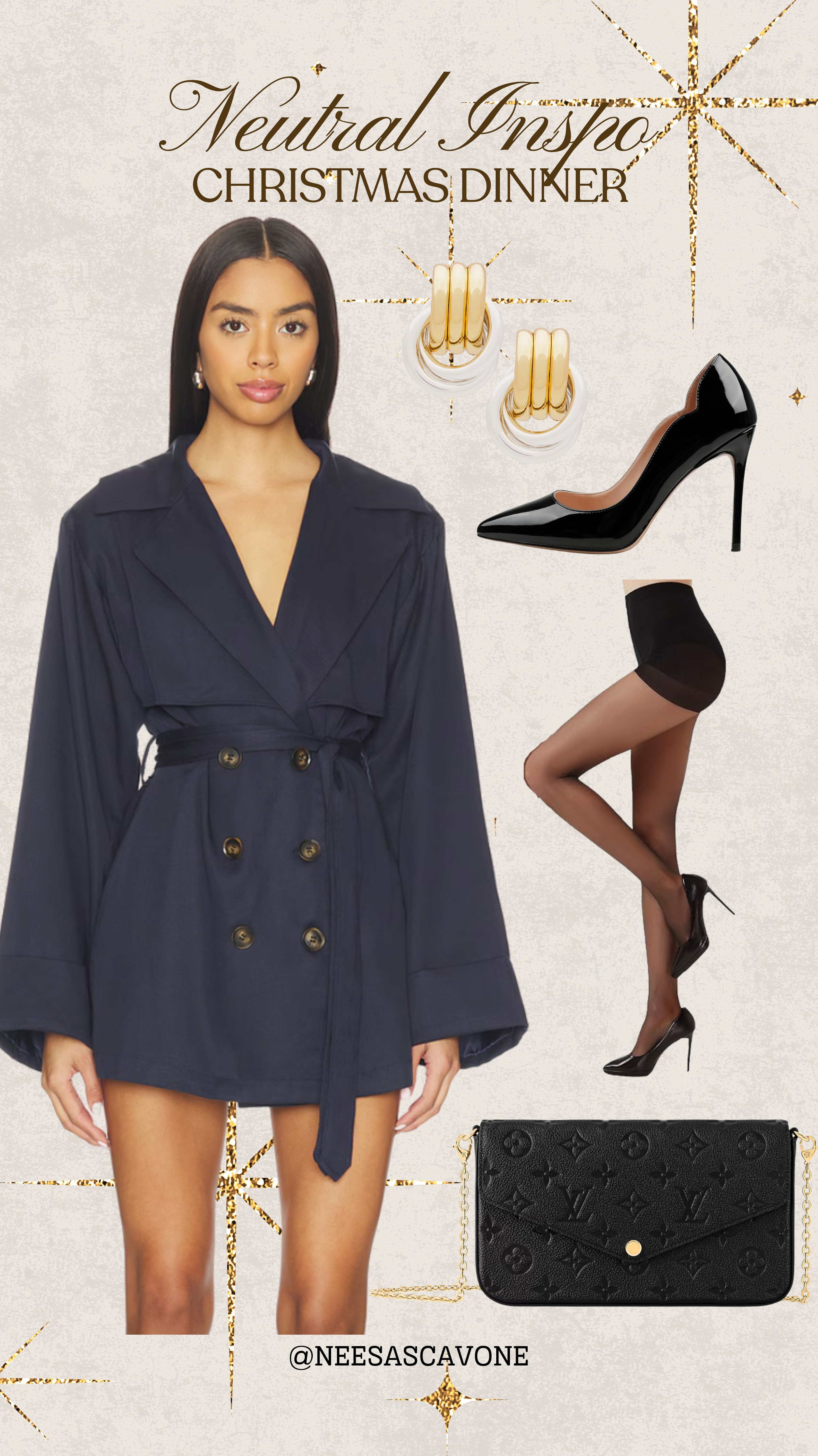 Order today to receive by Christmas Eve, December 24

Chic neutral Christmas dinner outfit with a tailored blazer mini dress, sheer black tights, classic black pumps, gold statement earrings, and a timeless black chain bag. Polished, elegant, and perfect for Christmas Eve, holiday dinners, or a festive date night when you want to feel elevated but effortless.

#NeutralChristmasOutfit #ChristmasDinnerOutfit #HolidayDinnerLook #BlazerDress #HolidayOutfitInspo #LTKHoliday #LTKStyle #LTKFashion #ClassicHolidayStyle #BlackAndGoldOutfit #ElegantHolidayLook #DressyHoliday #WinterDateNightOutfit #MinimalHolidayStyle #NeutralFashion #ChicHolidayOutfit #TimelessStyle #WomenOwnedStyle #HolidayFashionInspo #LTKUnder200 

 #LTKHoliday #LTKgrwm #LTKootd