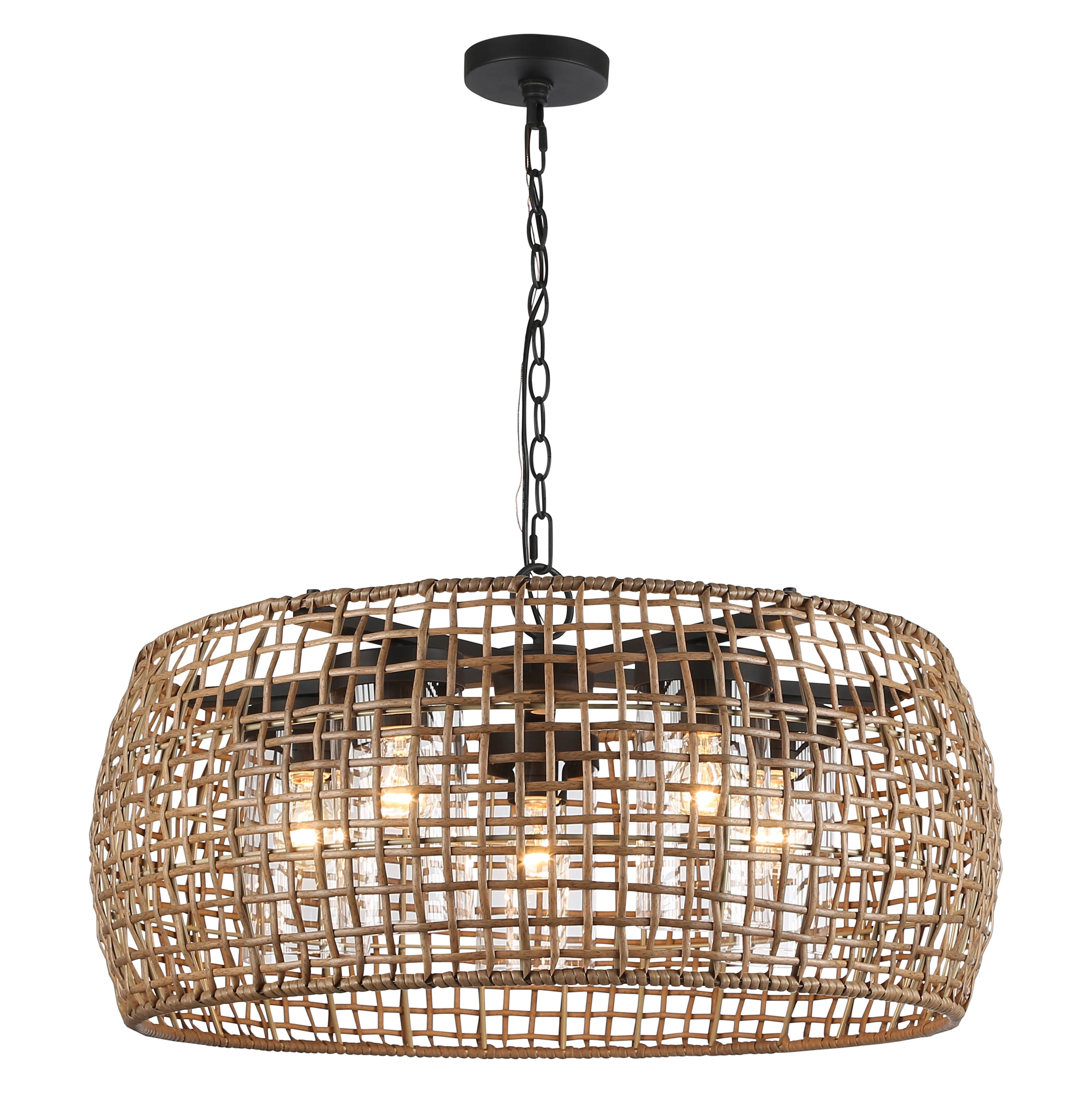 Piper 5 Light Pendant - Outdoor in Natural Black with Maple All-Weather Wicker Shade | Wayfair North America