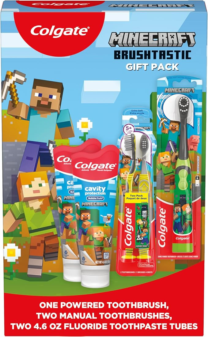 Colgate Kids Minecraft Toothbrush and Toothpaste Gift Set | 1 Battery Powered Toothbrush, 2 Manua... | Amazon (US)