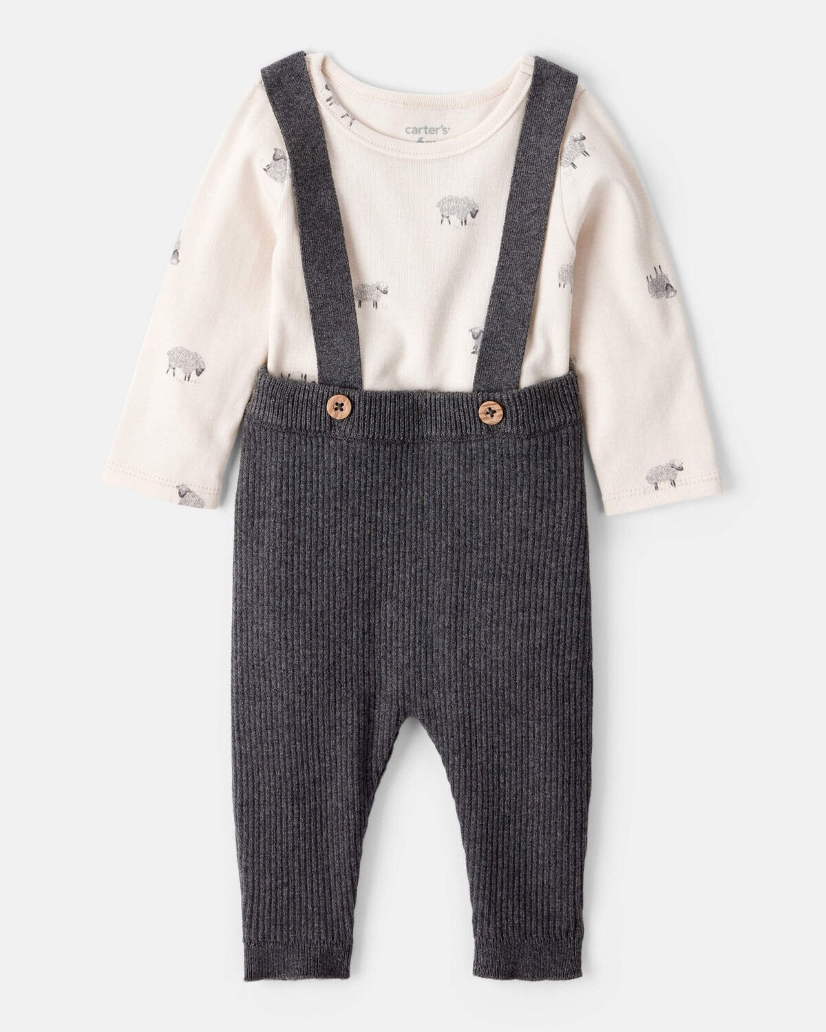 Baby Boy Sheep Print Cotton Long-Sleeve Overall Set - White/Grey | Carter's Inc
