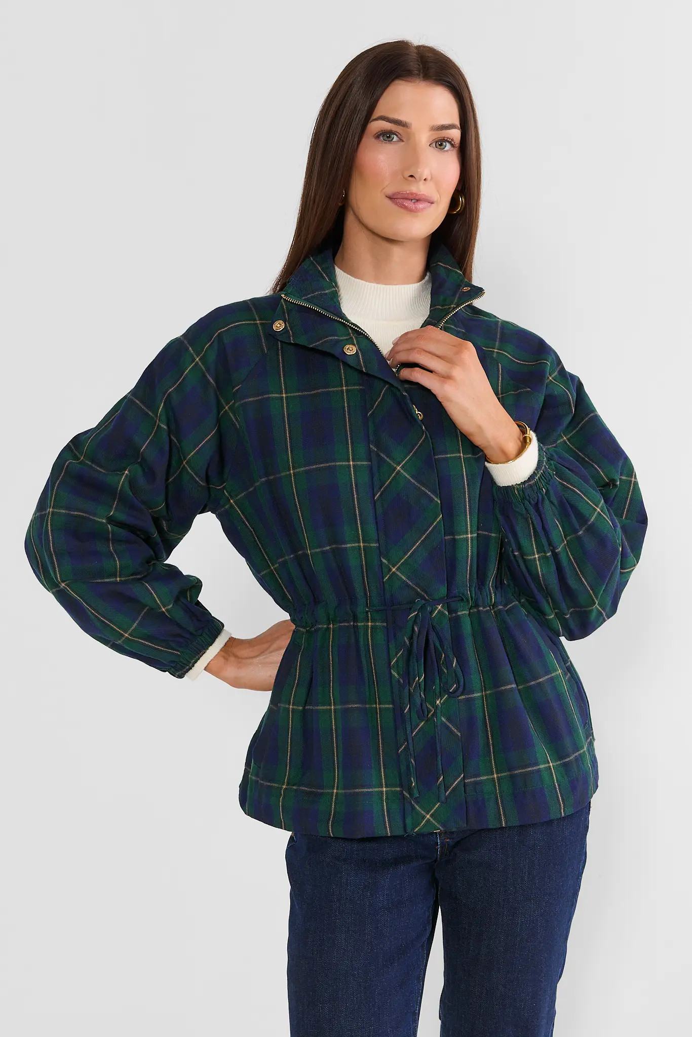 Navy Plaid Zip Up Jacket | Avara