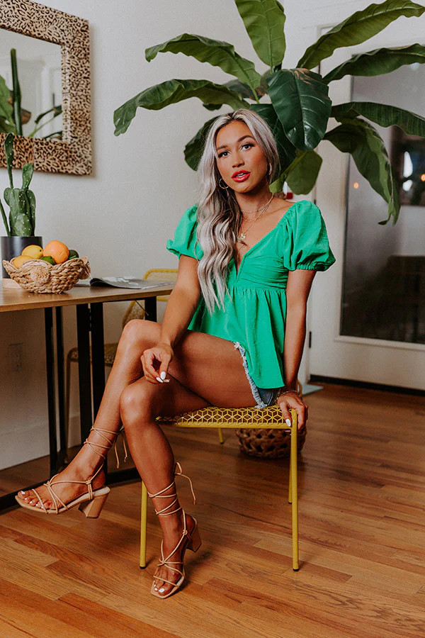 Awaiting Romance Babydoll Top In Kelly Green | Impressions Online Boutique
