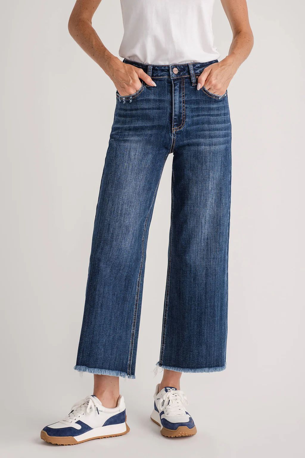 Risen Crop Raw Hem Wideleg Jeans | Social Threads