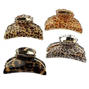 4 Pack 3.5" Acrylic Hair Clips for Women - Leopard Print Hair Claws, Barrettes and Grips for Bath... | Amazon (US)