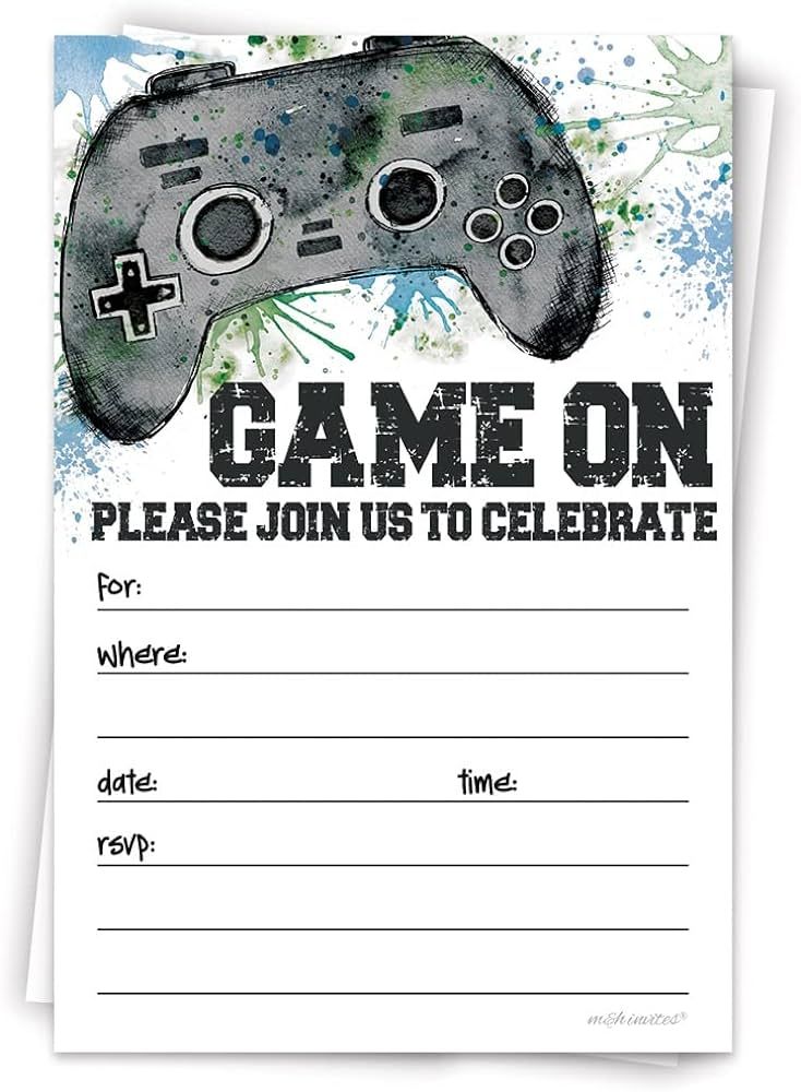 Video Game Invitations For Boy Birthday Party (20 Count With Envelopes) - Gamer Party Invites | Amazon (US)