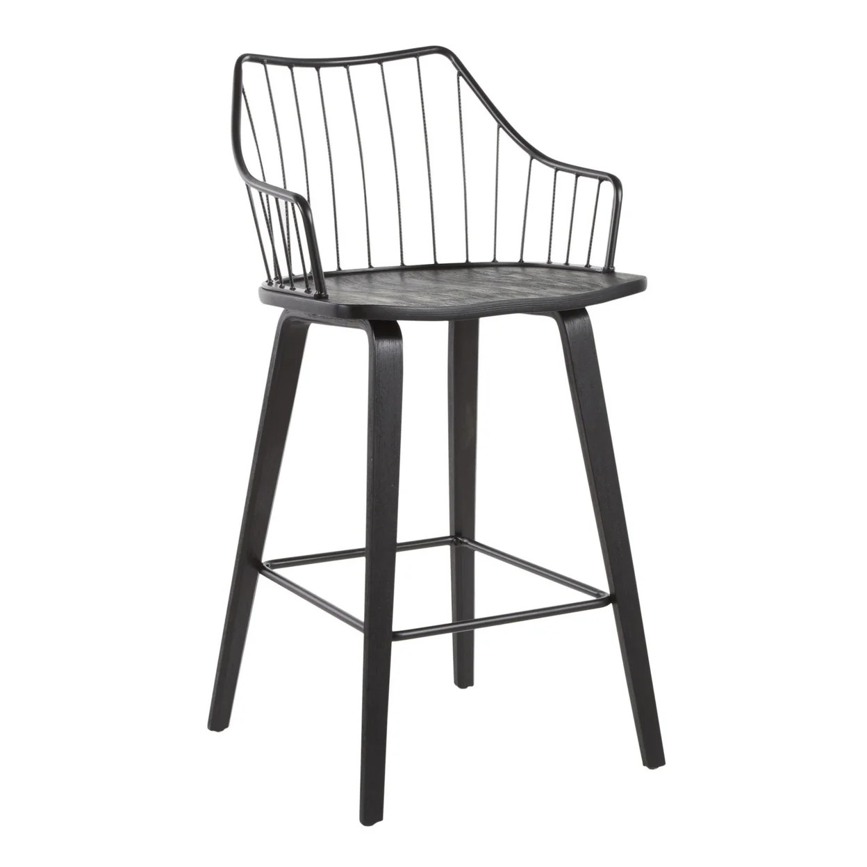 Winston Farmhouse Counter Stool In Black Wood And Black Metal - Walmart.com | Walmart (US)