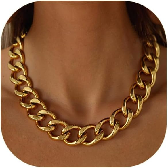 ChainsPro Cuban Link Chain for Women,Stainless Steel Chunky Necklace Silver/Gold Plated Thick Cha... | Amazon (US)
