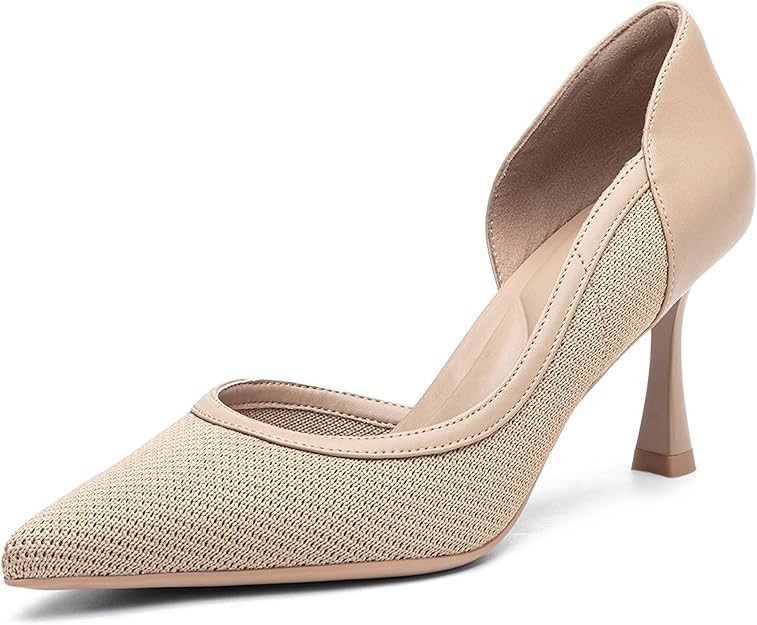 NEWBELLA Women's Elegant Kitten Heel Pumps - Pointed Toe Mid Heel Dress Shoes, Comfortable Office... | Amazon (US)