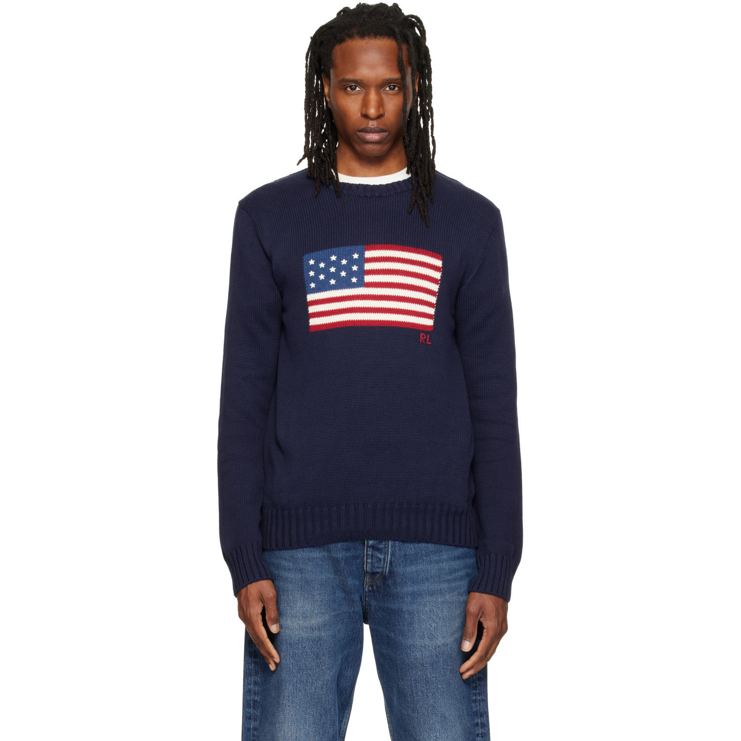 Polo Ralph Lauren Navy 'The Iconic Flag' Sweater | SSENSE