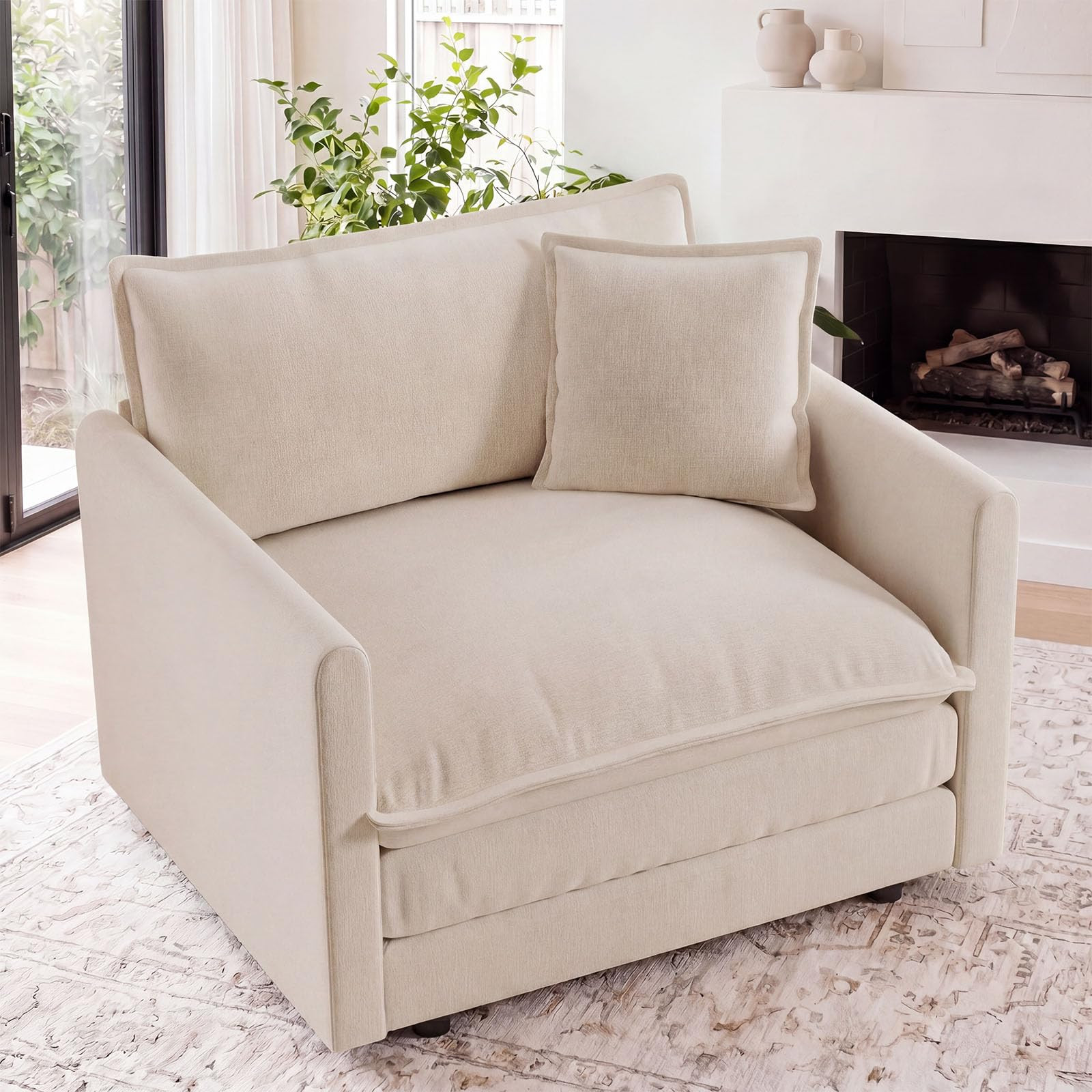 Oversized Accent Chair, 41" Reading Nook Chair with 1 Pillow, Single Seat Chenille Upholstered Comfy Cloud Sofa Armchair for Bedroom, Living Room, Beige | Amazon (US)