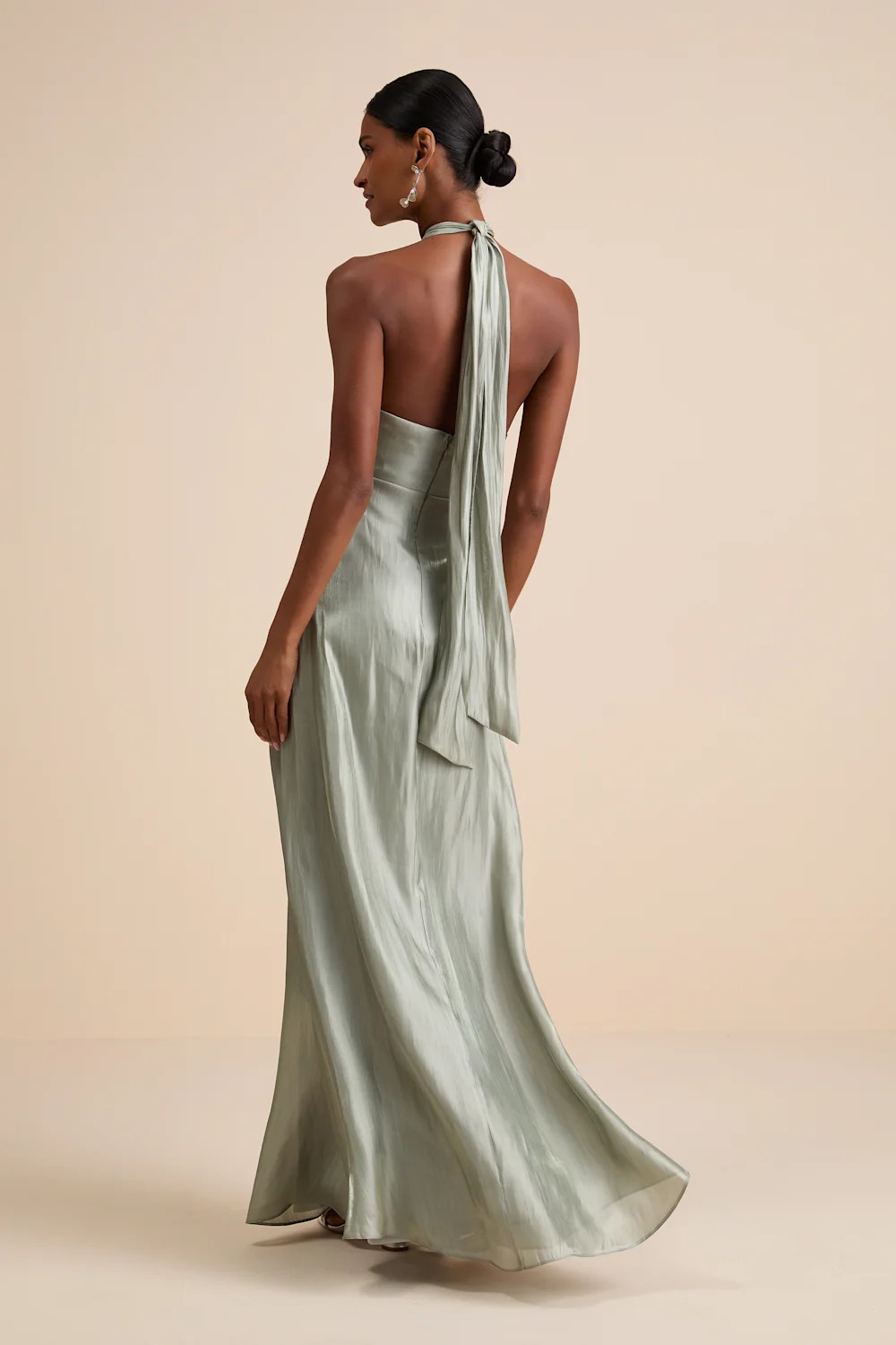 Canley Sage Satin Cross-Front Halter Maxi Dress | Lulus