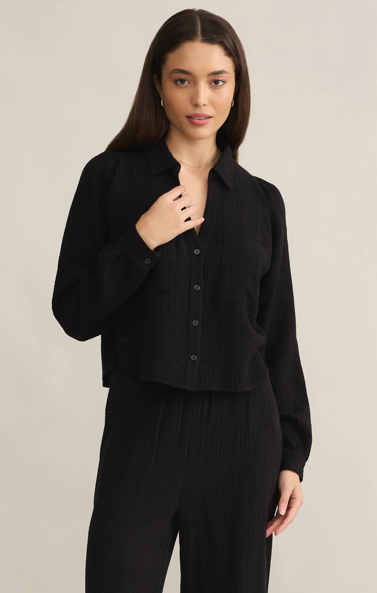 Z SUPPLY Women's Campo Button Up Gauze Top, Black, Small | Z Supply