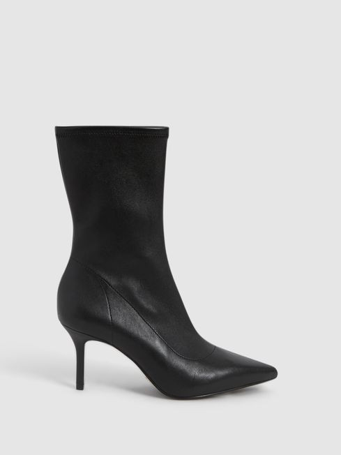 Pointed Kitten Heel Leather Boots | Reiss US