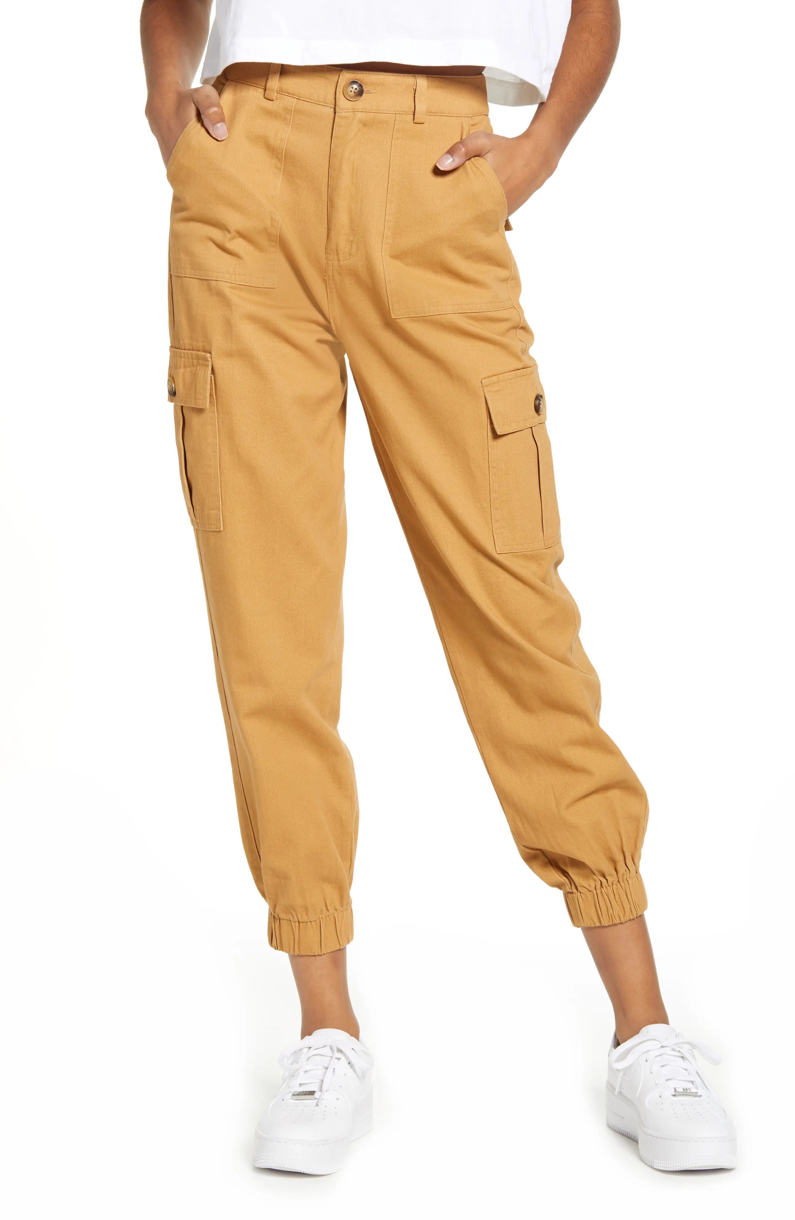 Women's Know One Cares Cotton Cargo Jogger Pants, Size Large - Yellow | Nordstrom