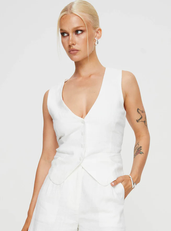 Ginger Linen Blend Vest White | Princess Polly US