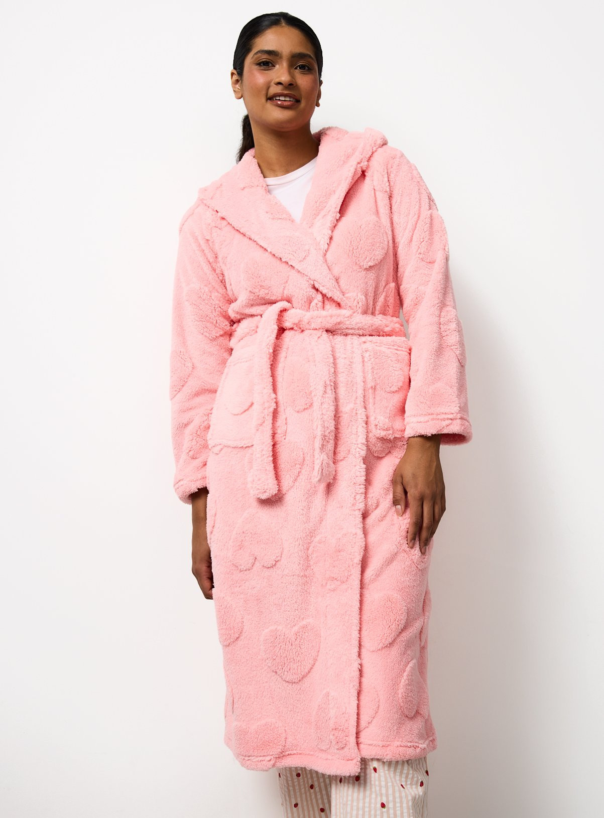 Pink Heart Carved Fleece Hooded Dressing Gown M | argos.co.uk
