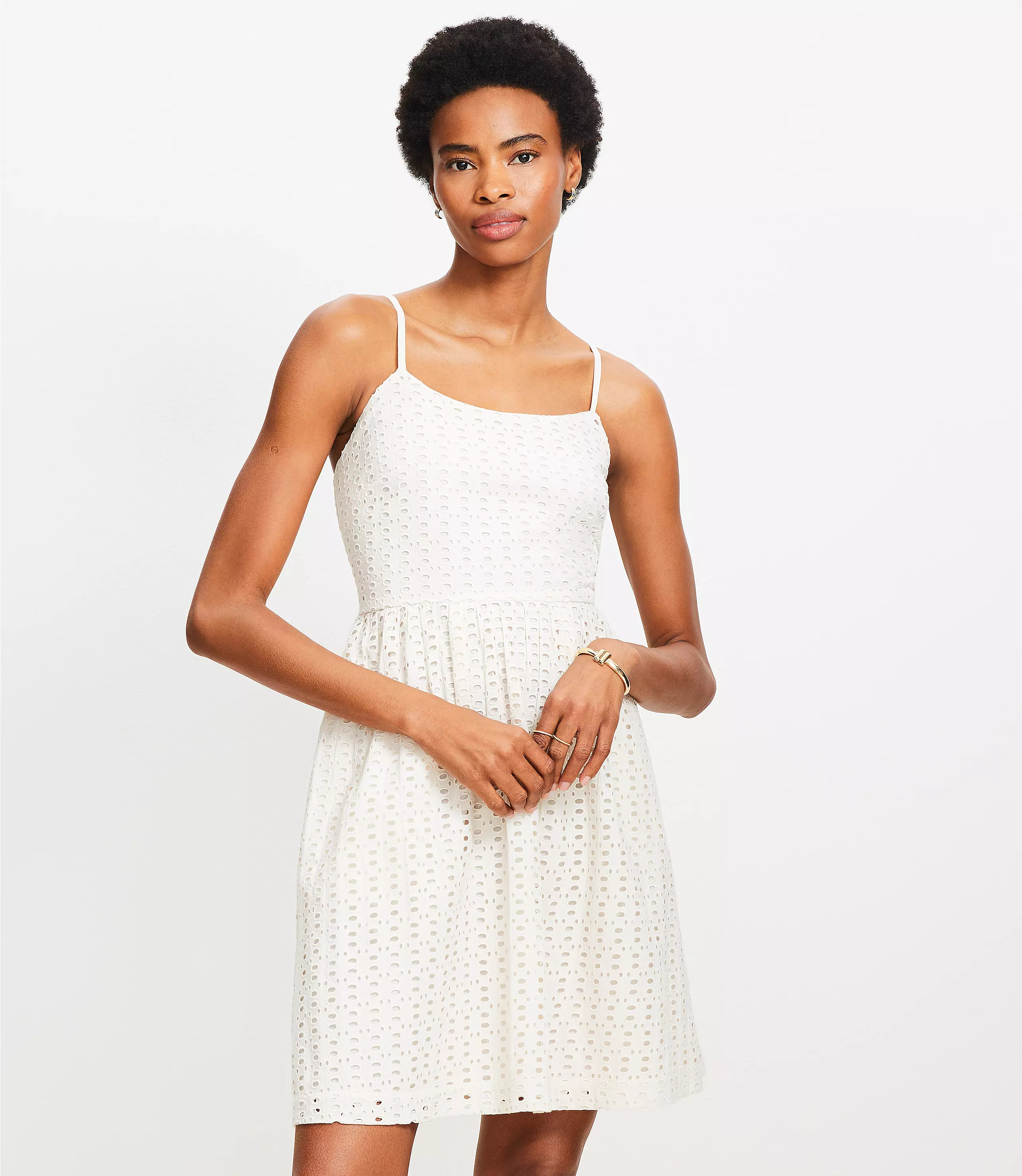 Eyelet Strappy Mini Pocket Dress | LOFT