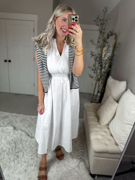 Daily try on, Walmart outfit, Walmart fashion, white midi dress, striped cardigan 

Medium in both!

#LTKSeasonal