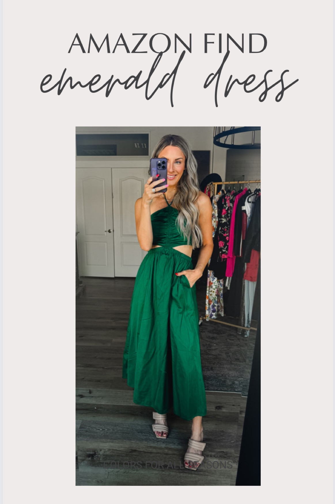 Amazon cut-out dress in a harmonizing emerald green for HOC Winters! Comes in 2 other Winter colors, too. Excellent quality!