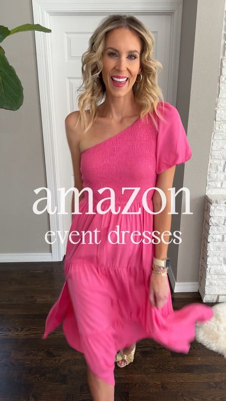 Amazon event dresses! These Amazon dresses are perfect for wedding guest dresses, wedding showers, beach/tropical vacations, and more! I love this pink one shoulder dress, this layered puff sleeve dress, and the maxi dress.

#LTKunder100 #LTKstyletip #LTKunder50