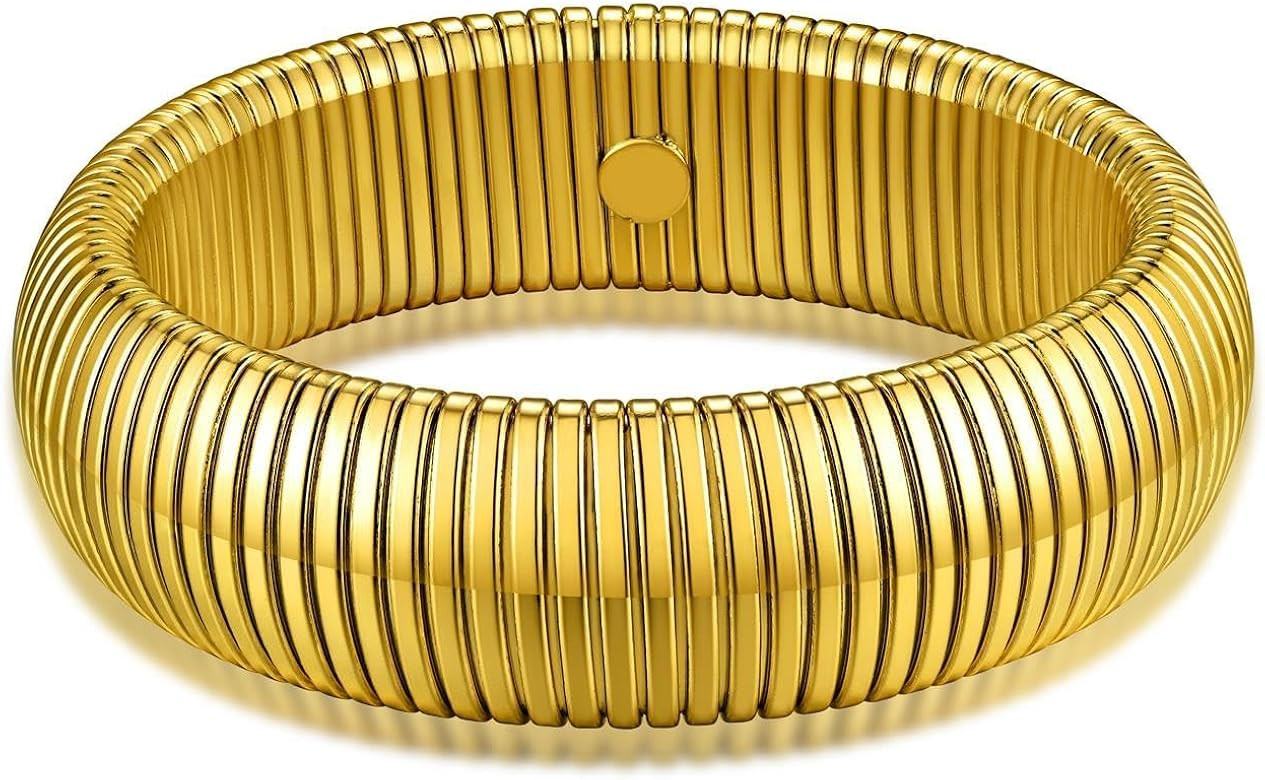 KeyStyle Bangle Bracelets for Women, Stainless Steel Stretch Bracelet Flexible Wide Link Chain Go... | Amazon (US)