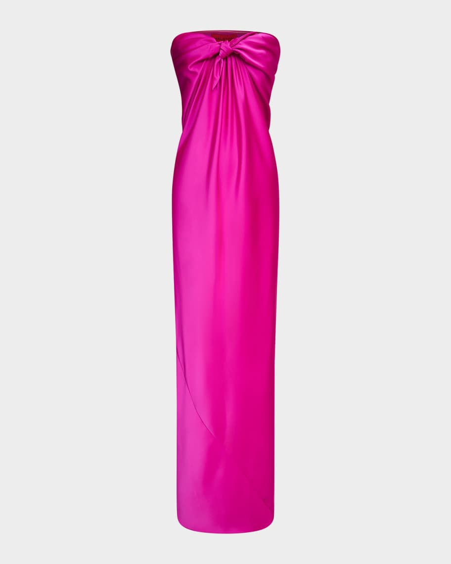 Halston Lisette Strapless Front-Knot Satin Gown | Neiman Marcus