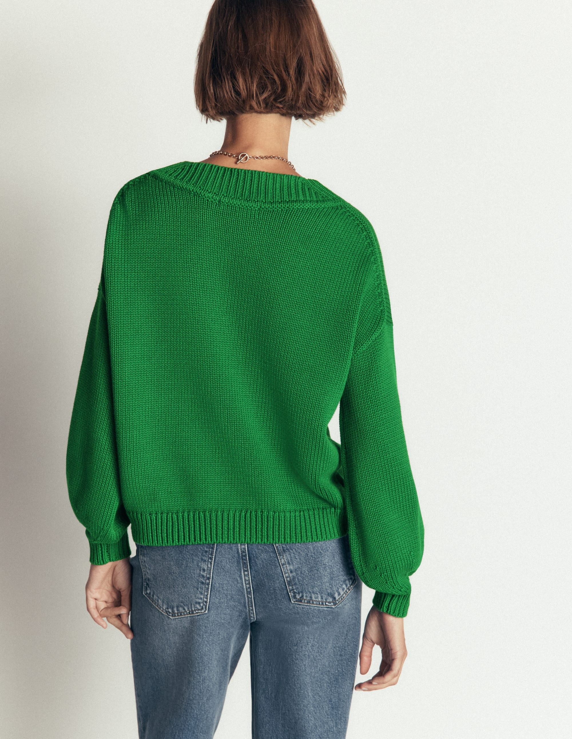 Lucy Cotton V-neck Sweater-Highland Green | Boden (US)