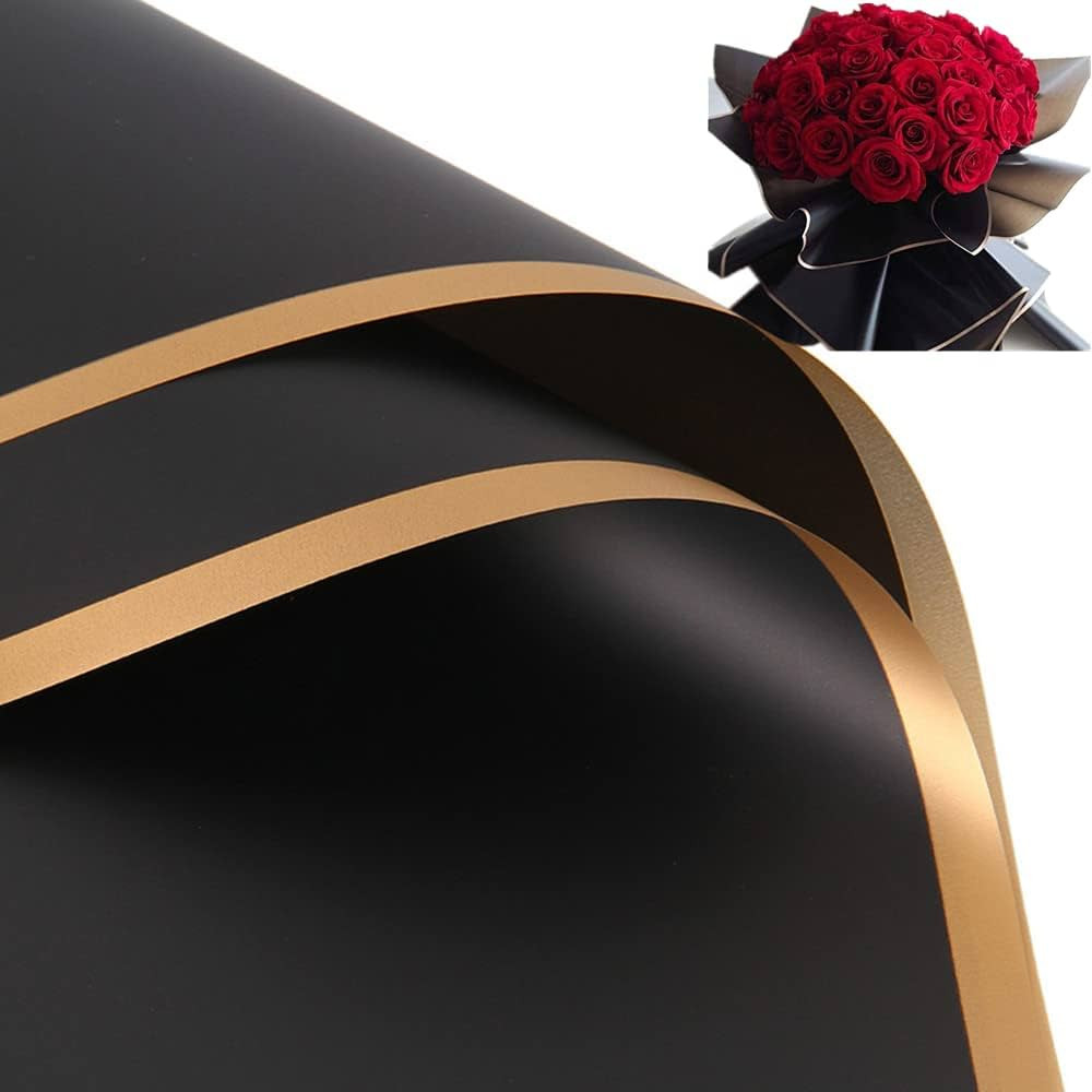 20 Sheets Gold Edge Flower Wrapping Paper Florist Bouquet Supplies Waterproof Thicken Floral Wrap... | Amazon (US)