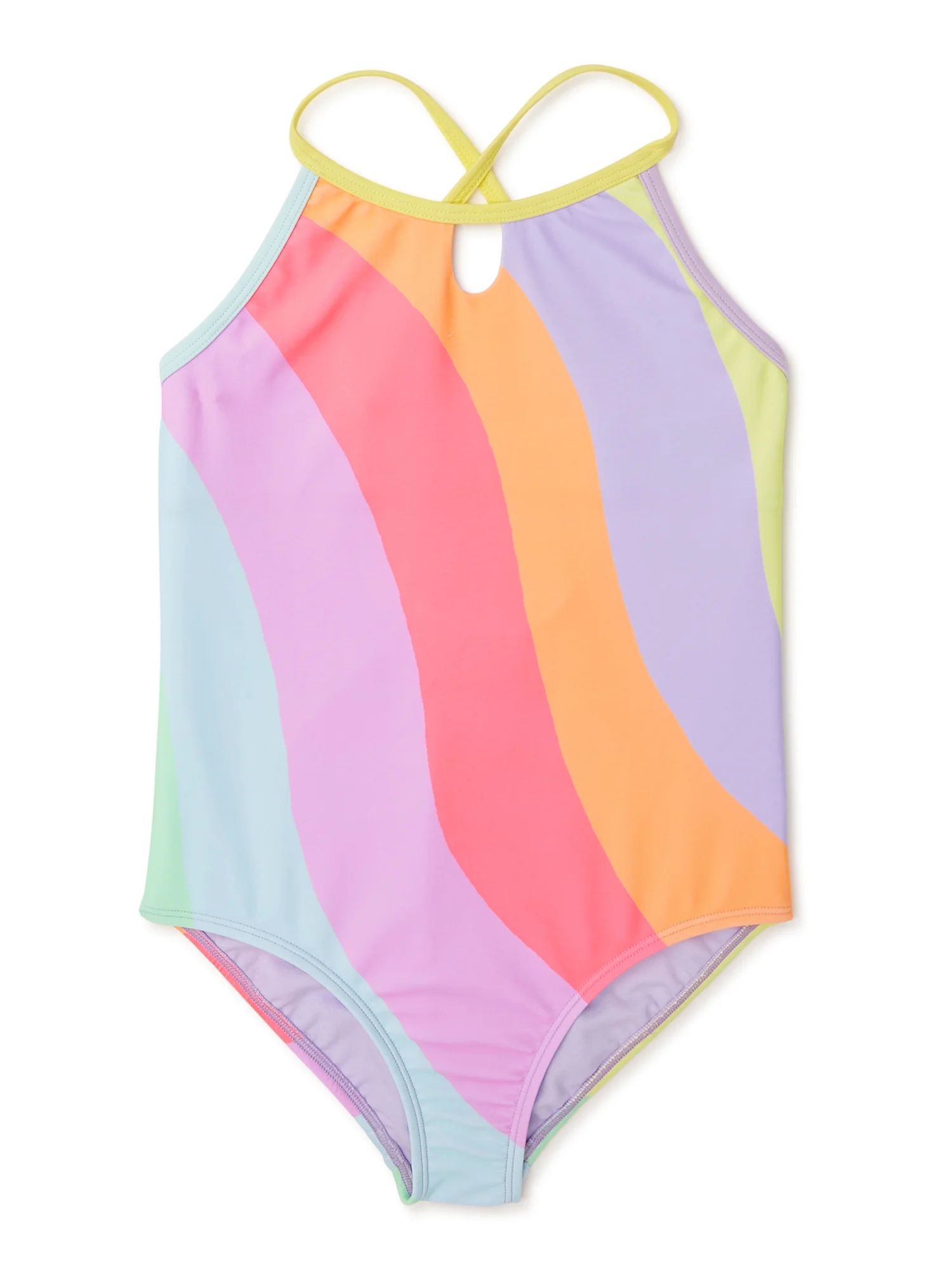 Wonder Nation Girls Wave One-Piece Swimsuit with UPF 50+, Sizes 4-18 & Plus | Walmart (US)