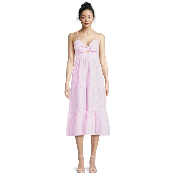 Time and Tru Women's Sleeveless Tie Bodice Midi Dress | Walmart (US)
