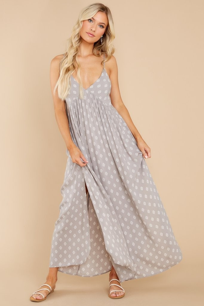 Meaningful Glance Light Grey Print Dress | Red Dress 