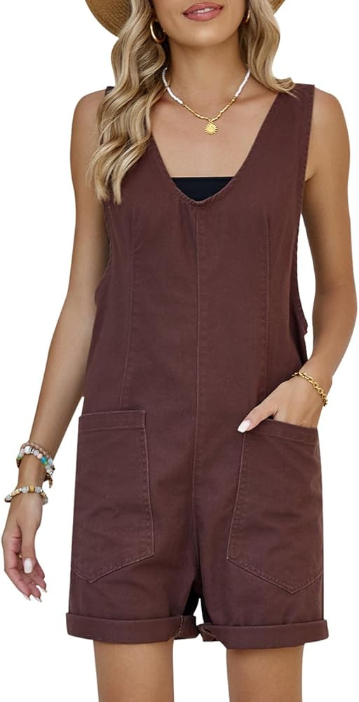 Womens High Roller Shortall Denim Romper Casual Sleeveless Loose Jeans Overalls Shorts Jumpsuits ... | Amazon (US)