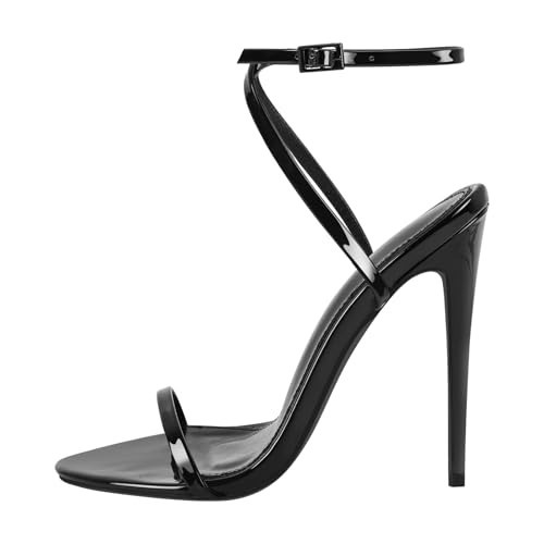 onlymakerheels Strappy High Stiletto Heels, Ankle Strap Buckle Heeled Womens Sandals, Sexy Comfort Open Round Toe Heels for Daily Party Dress Black Size5 | Amazon (US)