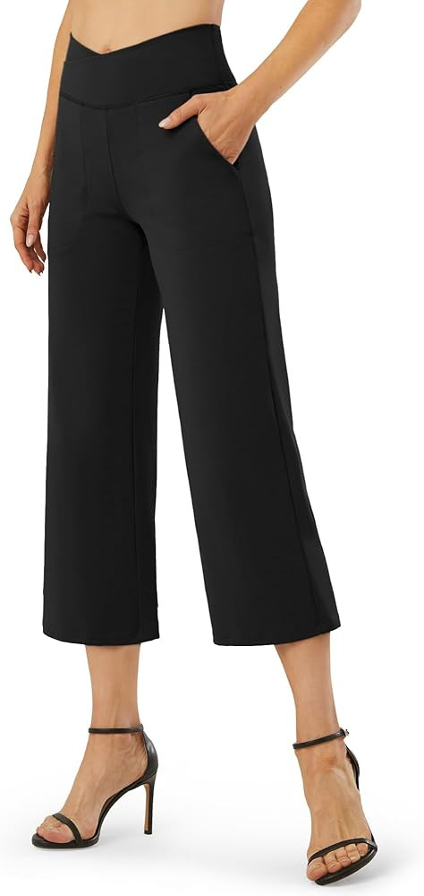 G4Free Capri Pants for Women Wide Leg Yoga Dress Capris with Pockets Cross Loose Casual Work Crop... | Amazon (US)