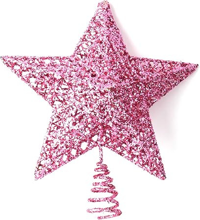 Olen 8 Inch Christmas Star Tree Topper Metal Tree Toppers Christmas Decorations (Pink) | Amazon (US)