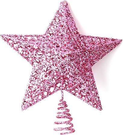 Olen 8 Inch Christmas Star Tree Topper Metal Tree Toppers Christmas Decorations (Pink) | Amazon (US)