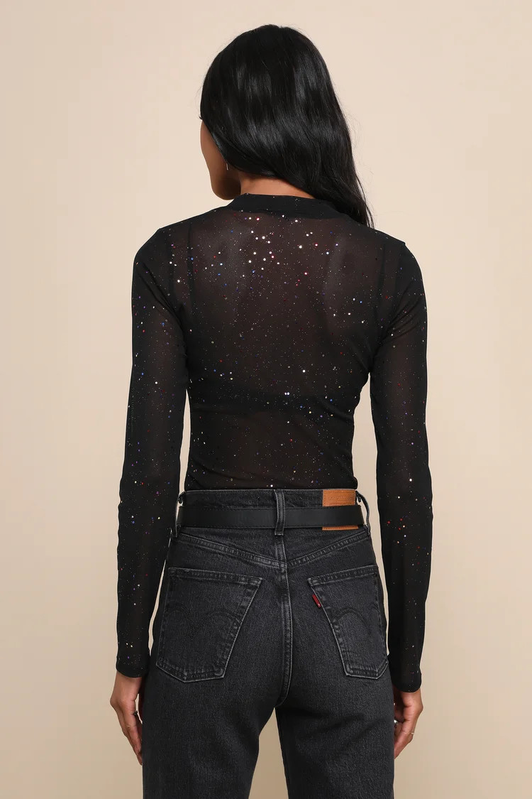 Strike an Attitude Black Mesh Multi Embellished Mesh Bodysuit | Lulus