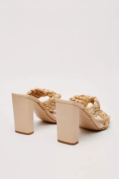 Raffia Double Strap Heeled Mules | Nasty Gal (US)