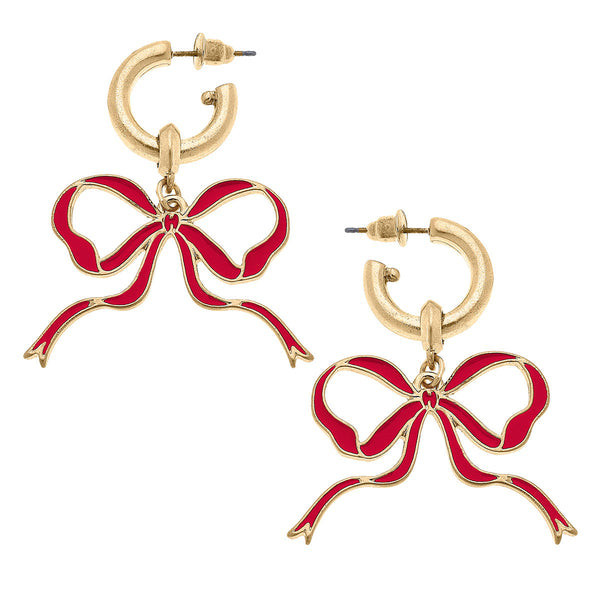 Veronica Game Day Bow Enamel Earrings in Red | CANVAS