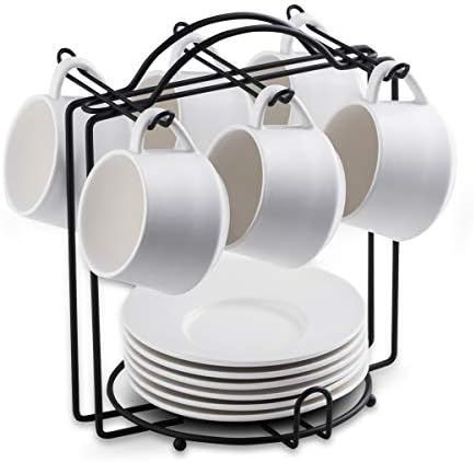 Espresso Cups with Saucers and Metal Stand Set of 6 4 oz Cappuccino Cups Teacup for Tea Party Whi... | Amazon (US)