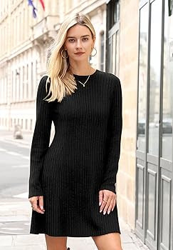 OFEEFAN Fall Dresses for Women 2025 Long Sleeve Crew Neck Sweater Dress | Amazon (US)