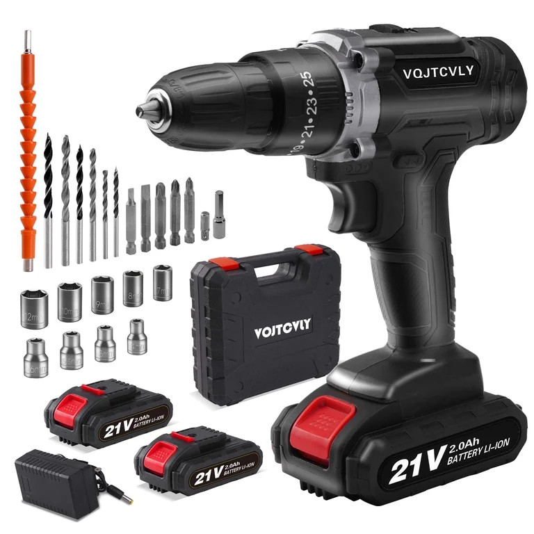 VQJTCVLY Cordless Drill, 21V Power Drill Set, 25+1 Position Adjustable Torque Electric Drill, 2-S... | Walmart (US)