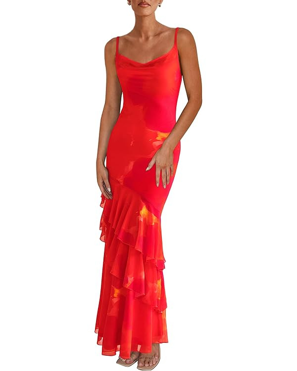 PRETTYGARDEN Maxi Dresses for Women 2025 Summer Tiered Floral Beach Sundress Spaghetti Strap Wedd... | Amazon (US)